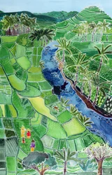 River Agung, Bali, 1996 (farvet blæk på silke)